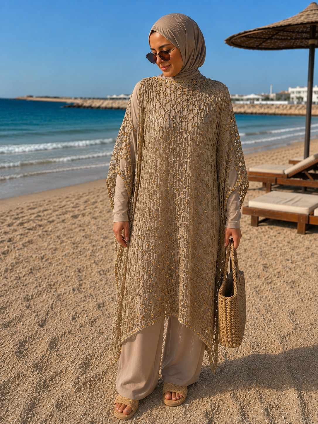 Glitter Beige Poncho