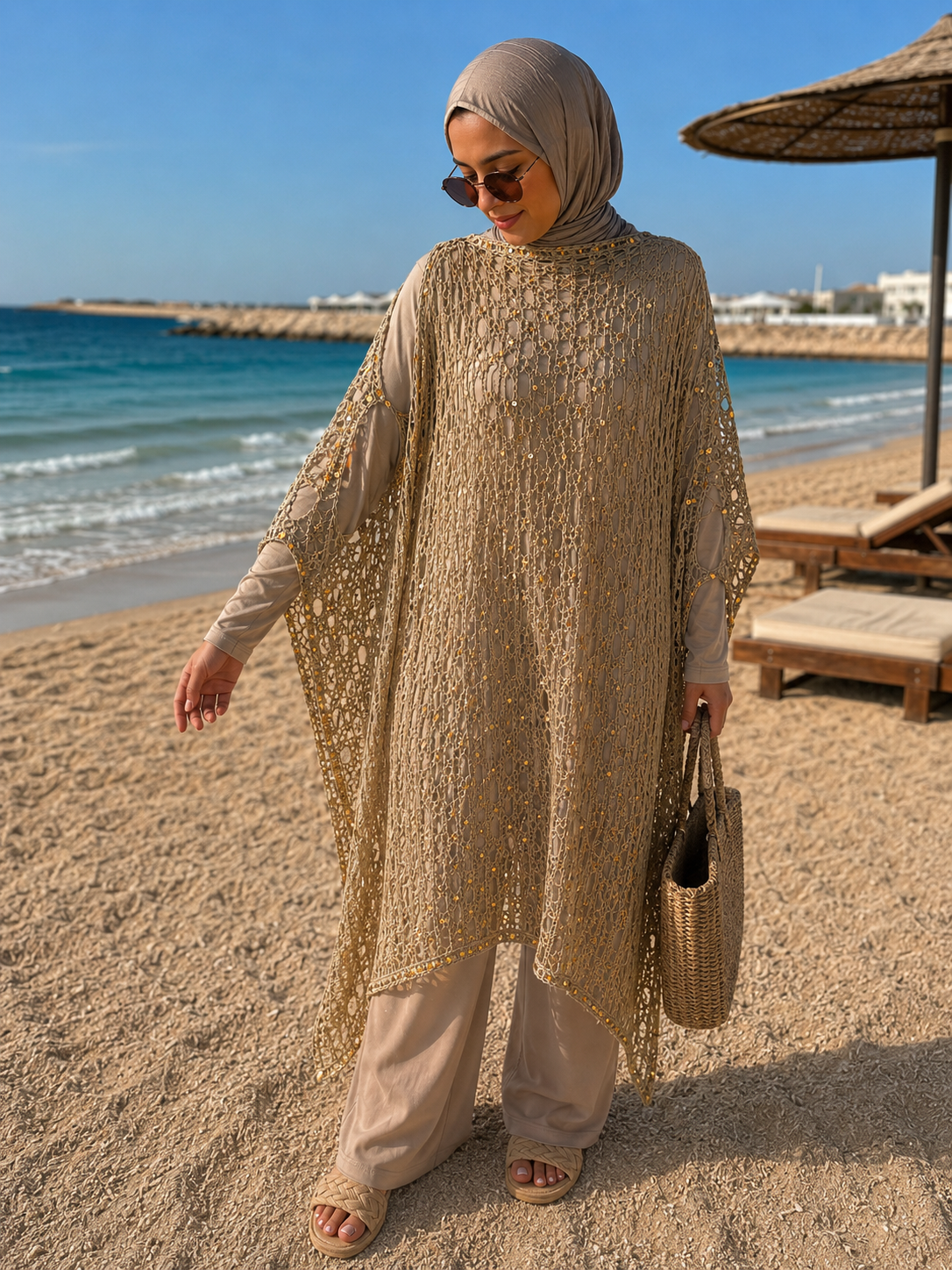 Glitter Beige Poncho