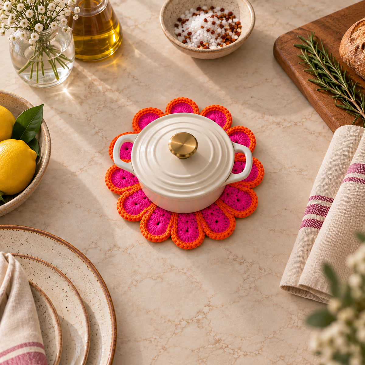 Crochet Flower Hot Pot Placemat Set of 2