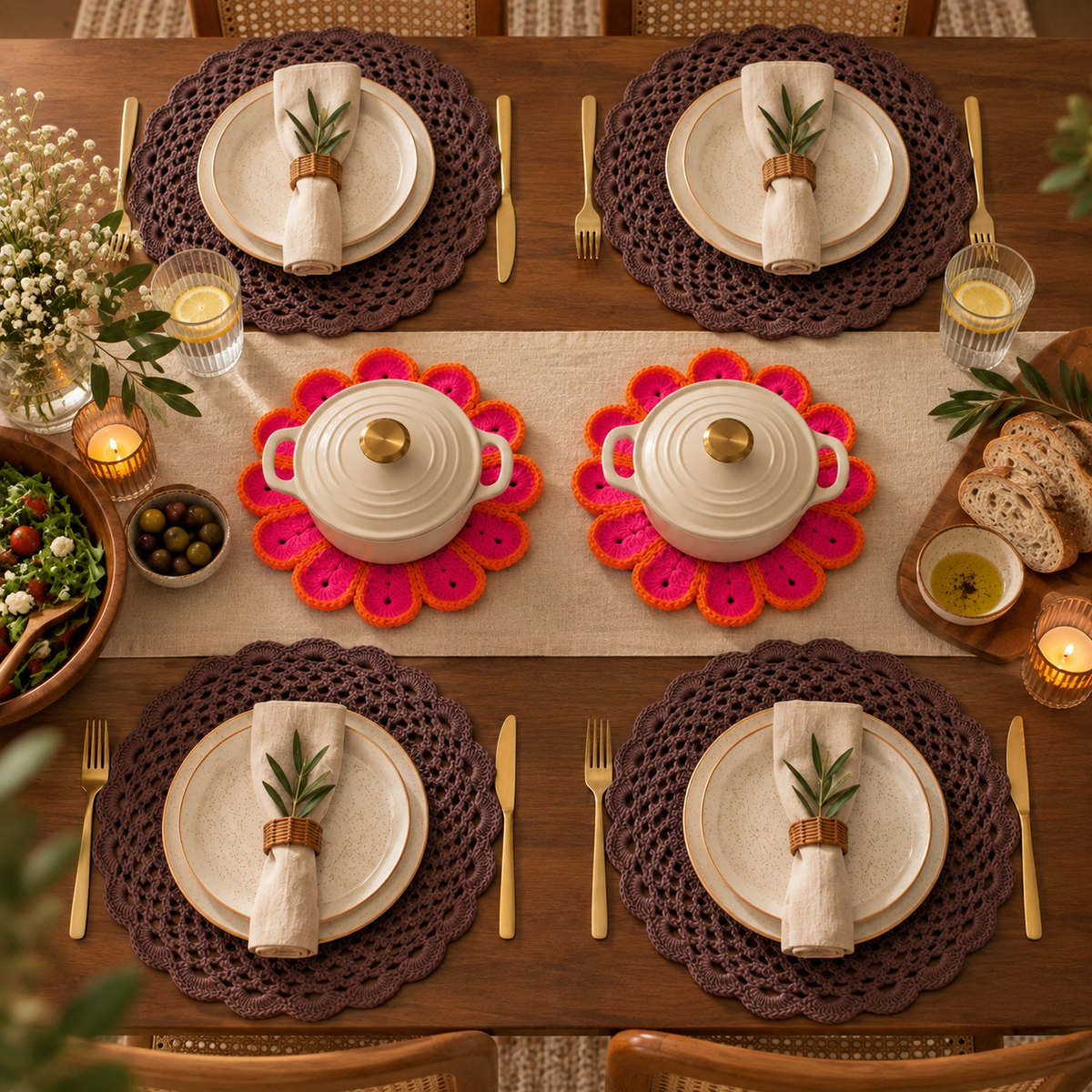Crochet Flower Hot Pot Placemat Set of 2