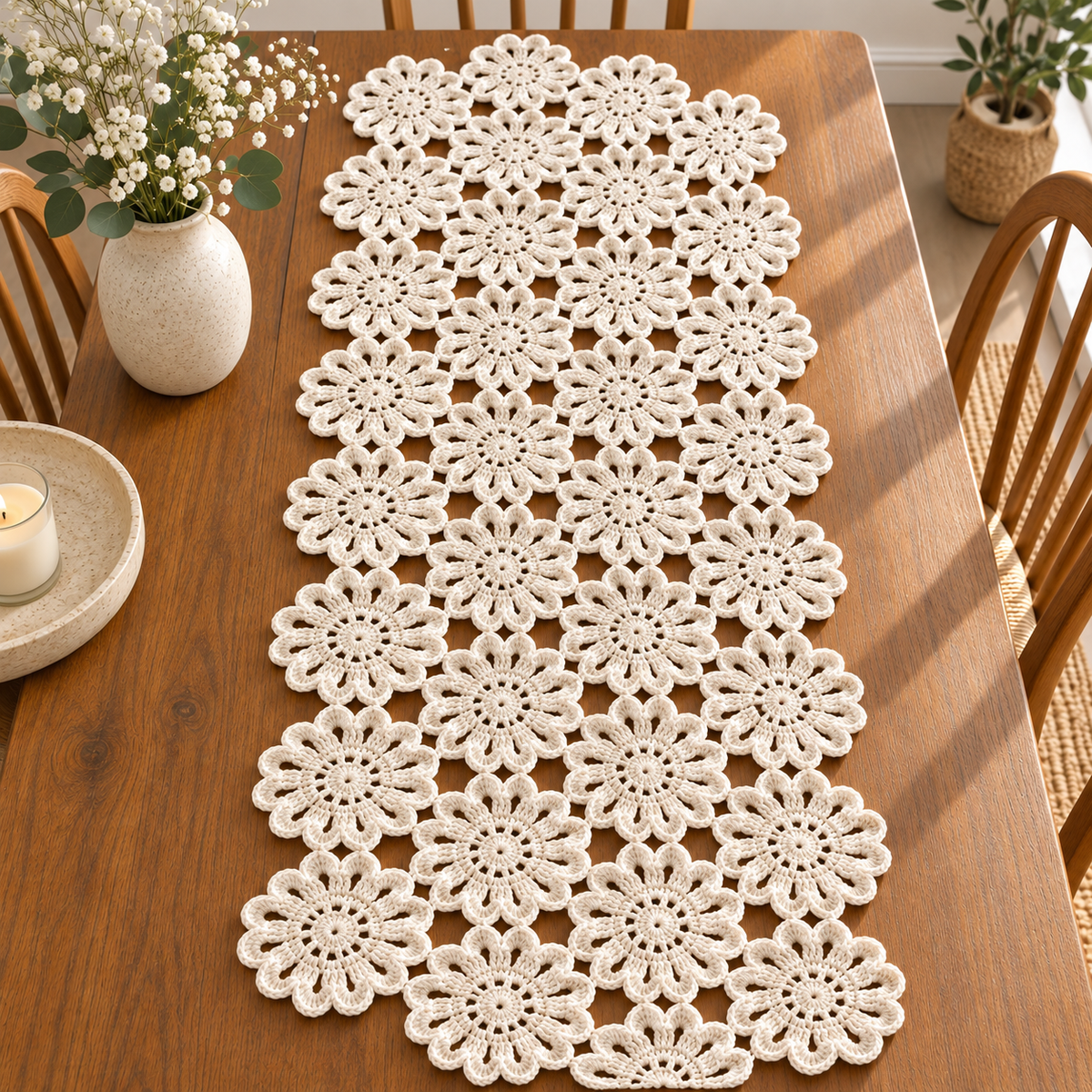 Crochet Flower Table Runner