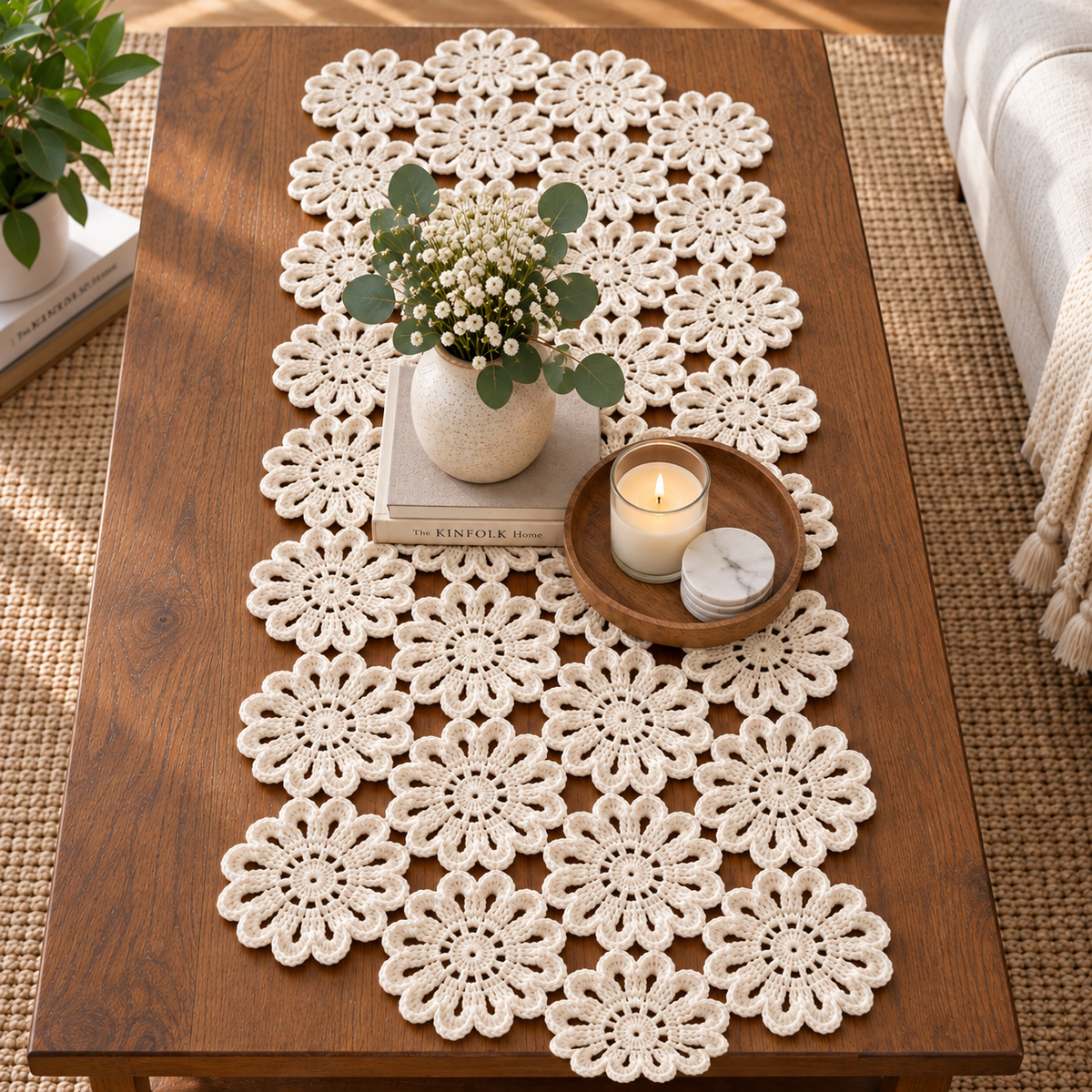 Crochet Flower Table Runner