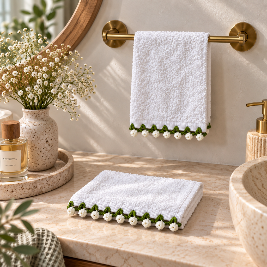 Crochet Floral Edge Hand Towel Set of 2