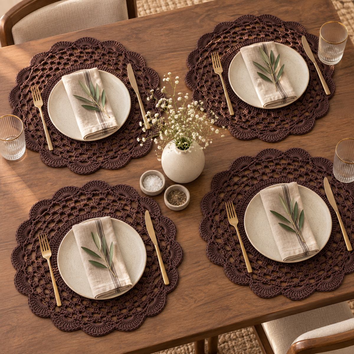 Brown Crochet Placemat Set