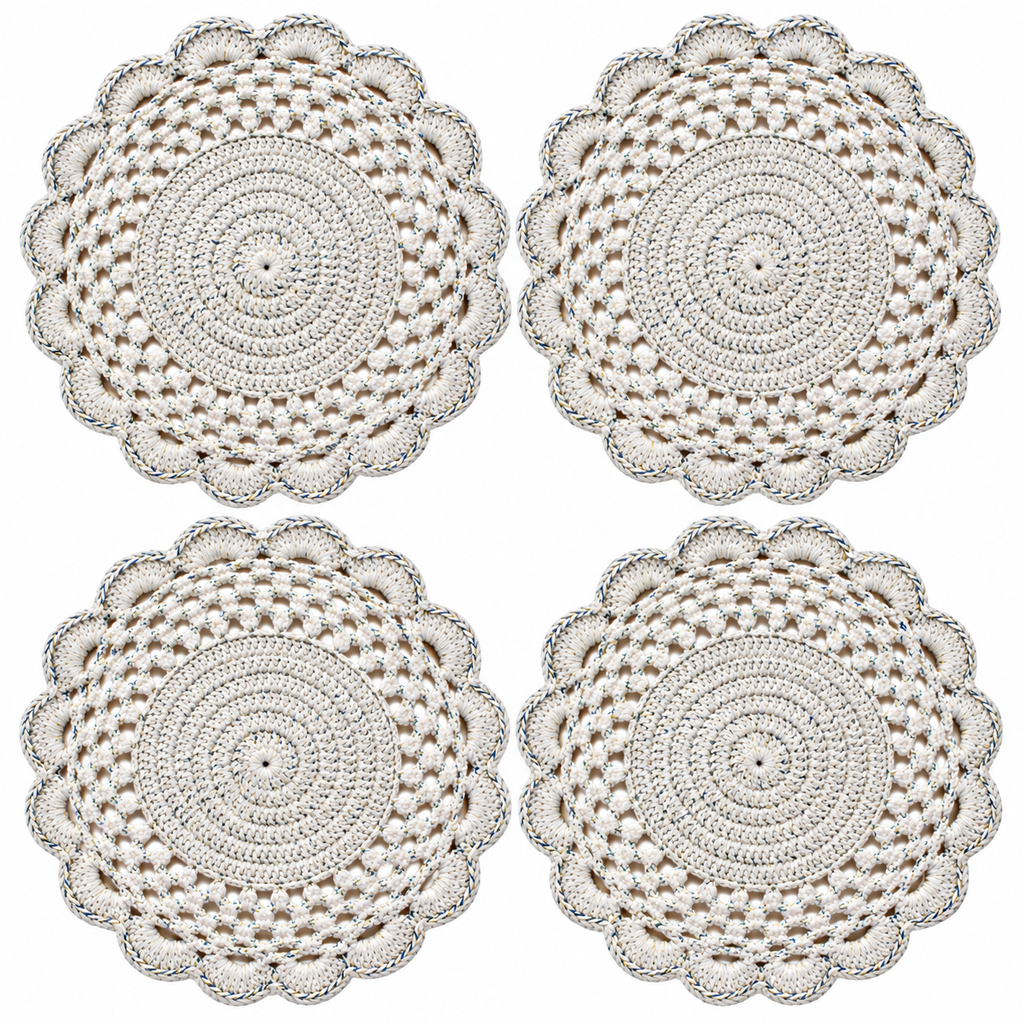 White MultiColour Crochet Placemat Set