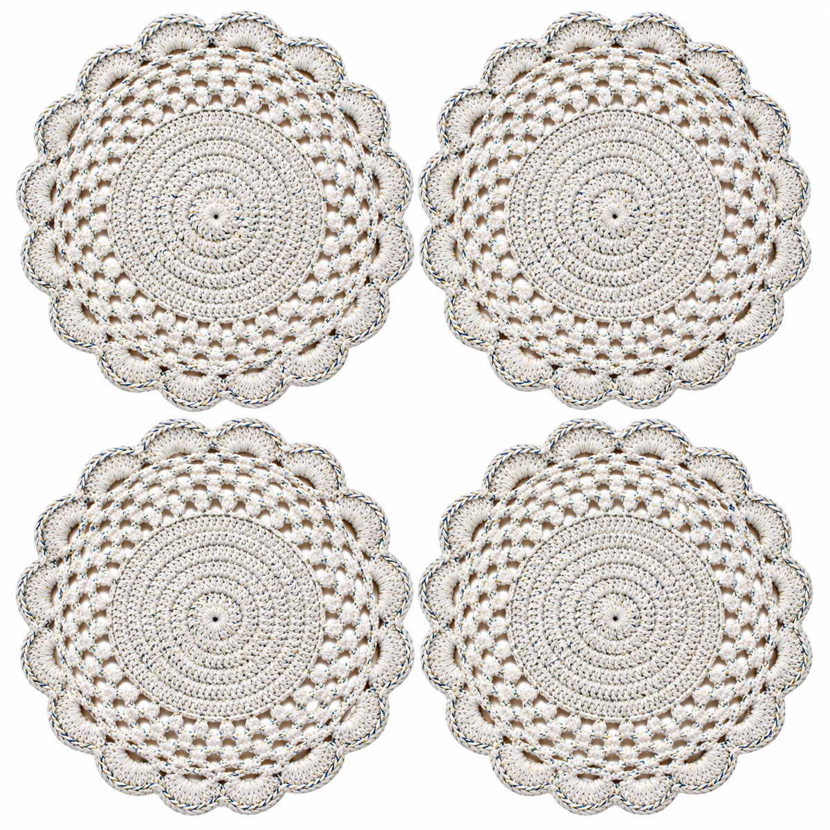 White MultiColour Crochet Placemat Set