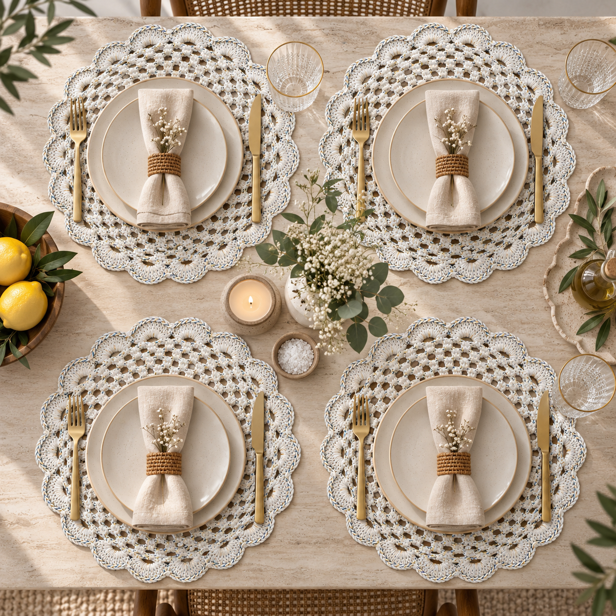 White MultiColour Crochet Placemat Set