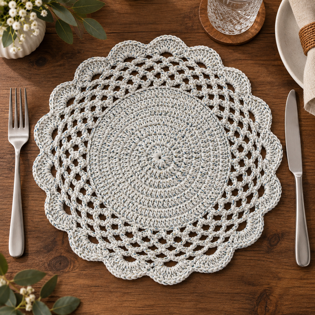 White MultiColour Crochet Placemat Set