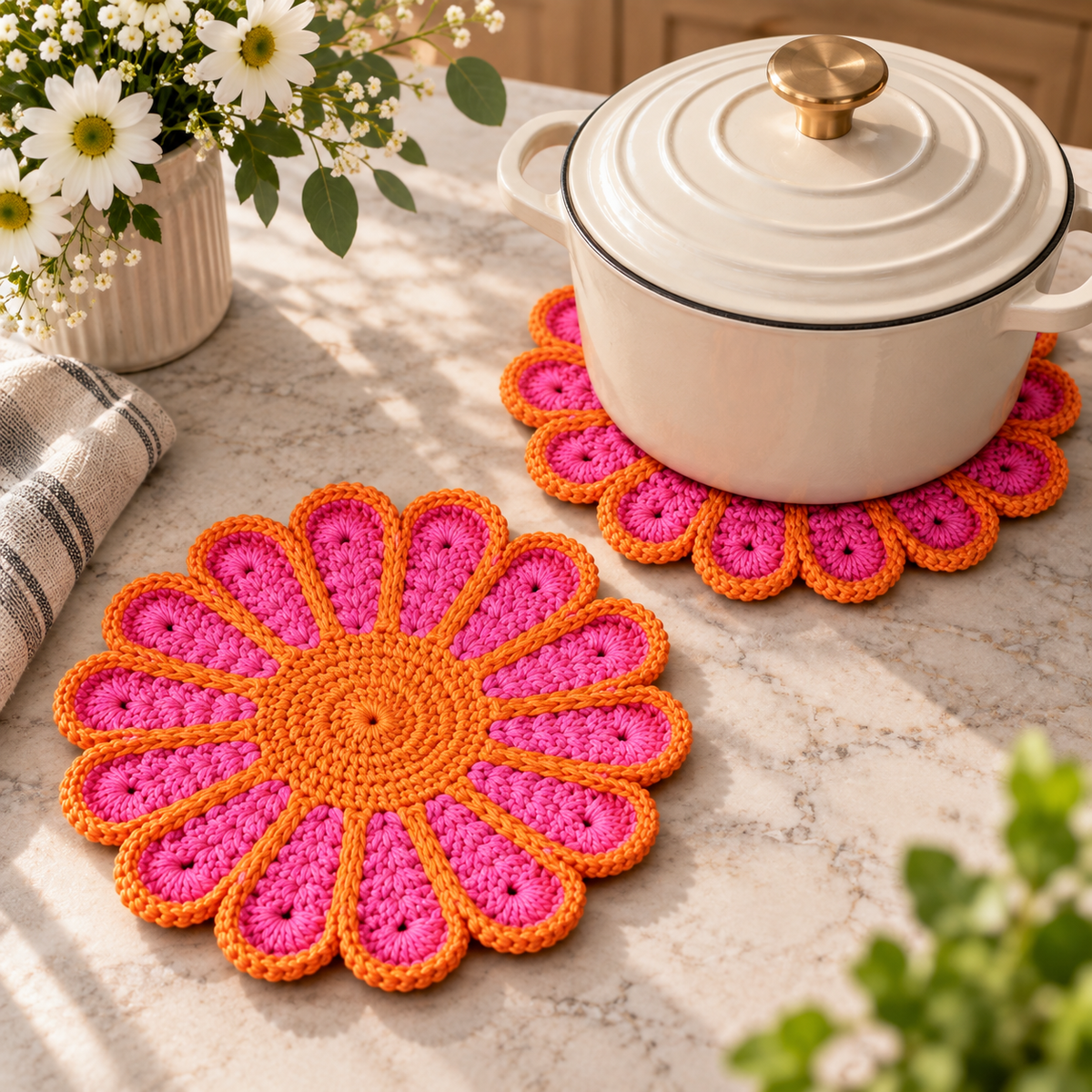 Crochet Flower Hot Pot Placemat Set of 2
