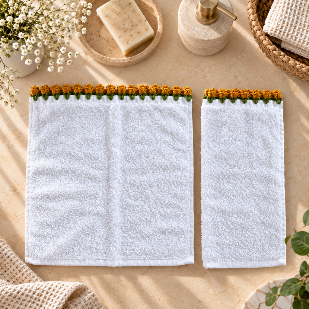 Crochet Floral Edge Hand Towel Set of 2