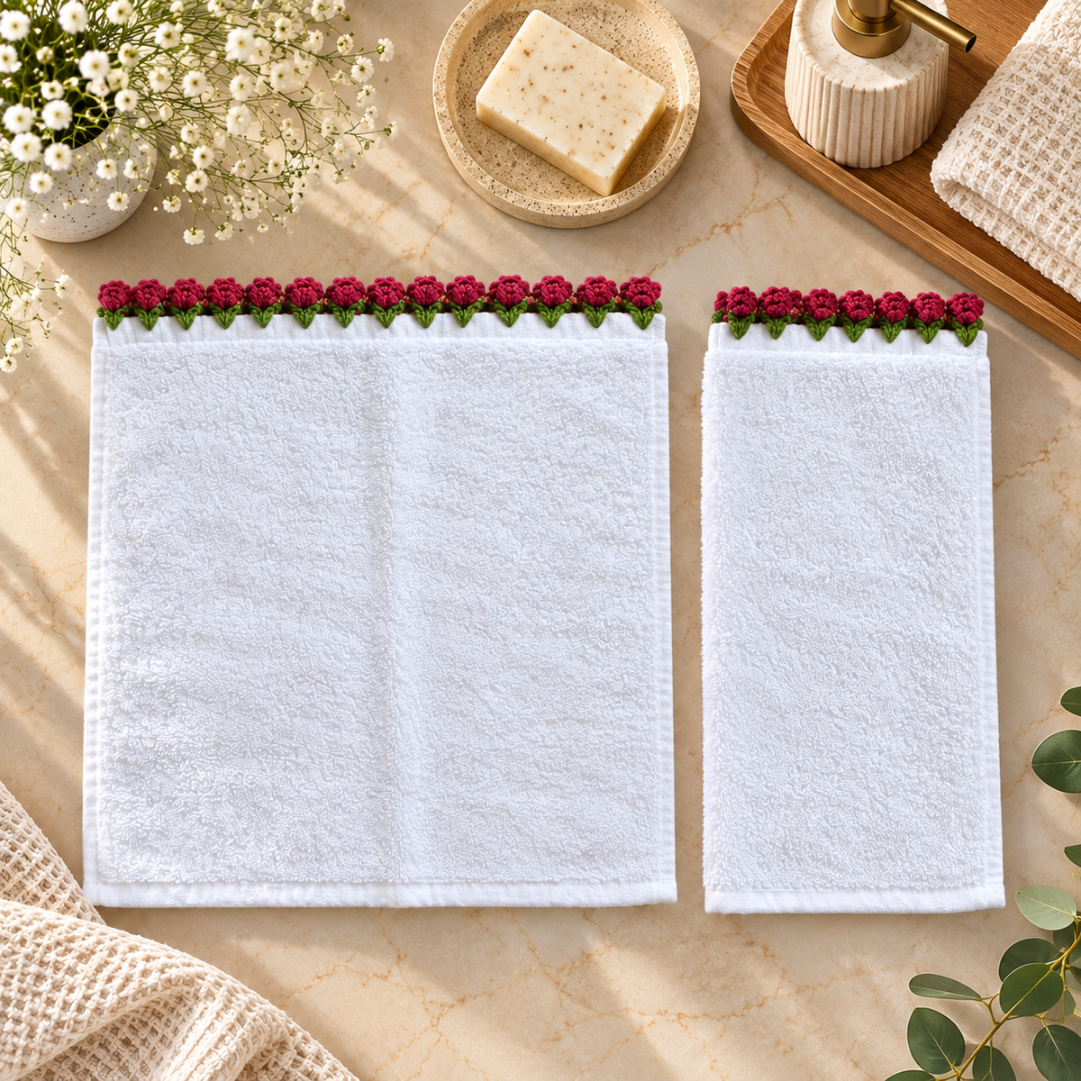 Crochet Floral Edge Hand Towel Set of 2