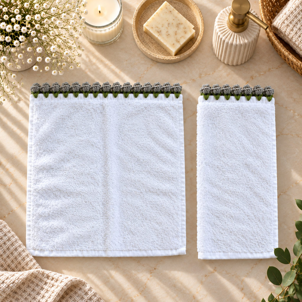 Crochet Floral Edge Hand Towel Set of 2