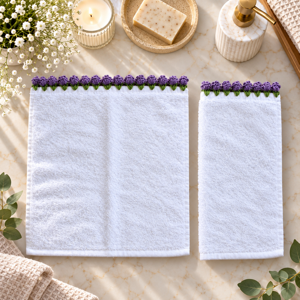 Crochet Floral Edge Hand Towel Set of 2