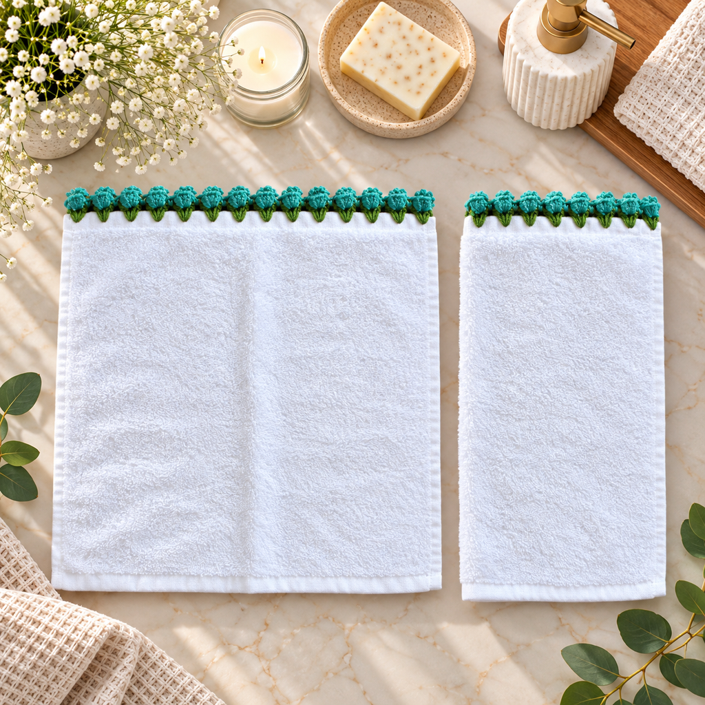 Crochet Floral Edge Hand Towel Set of 2