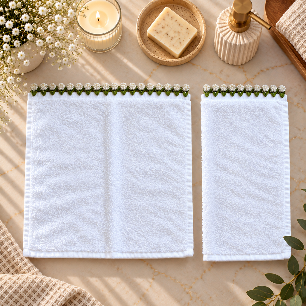 Crochet Floral Edge Hand Towel Set of 2