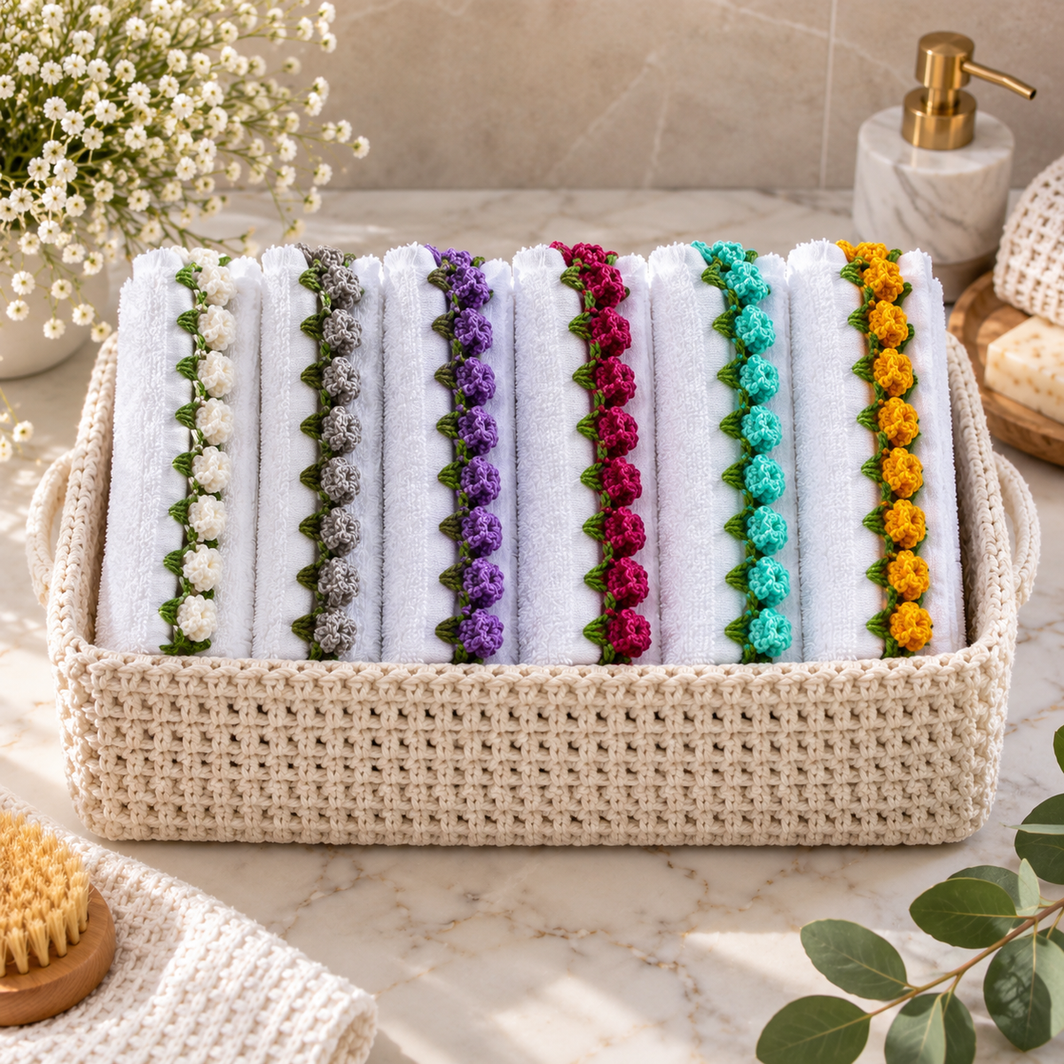 Crochet Floral Edge Hand Towel Set of 2