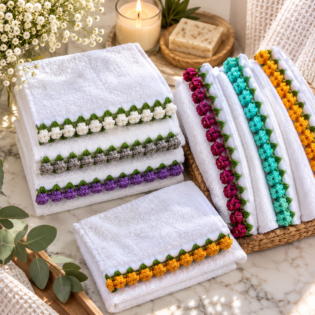 Crochet Floral Edge Hand Towel Set of 2