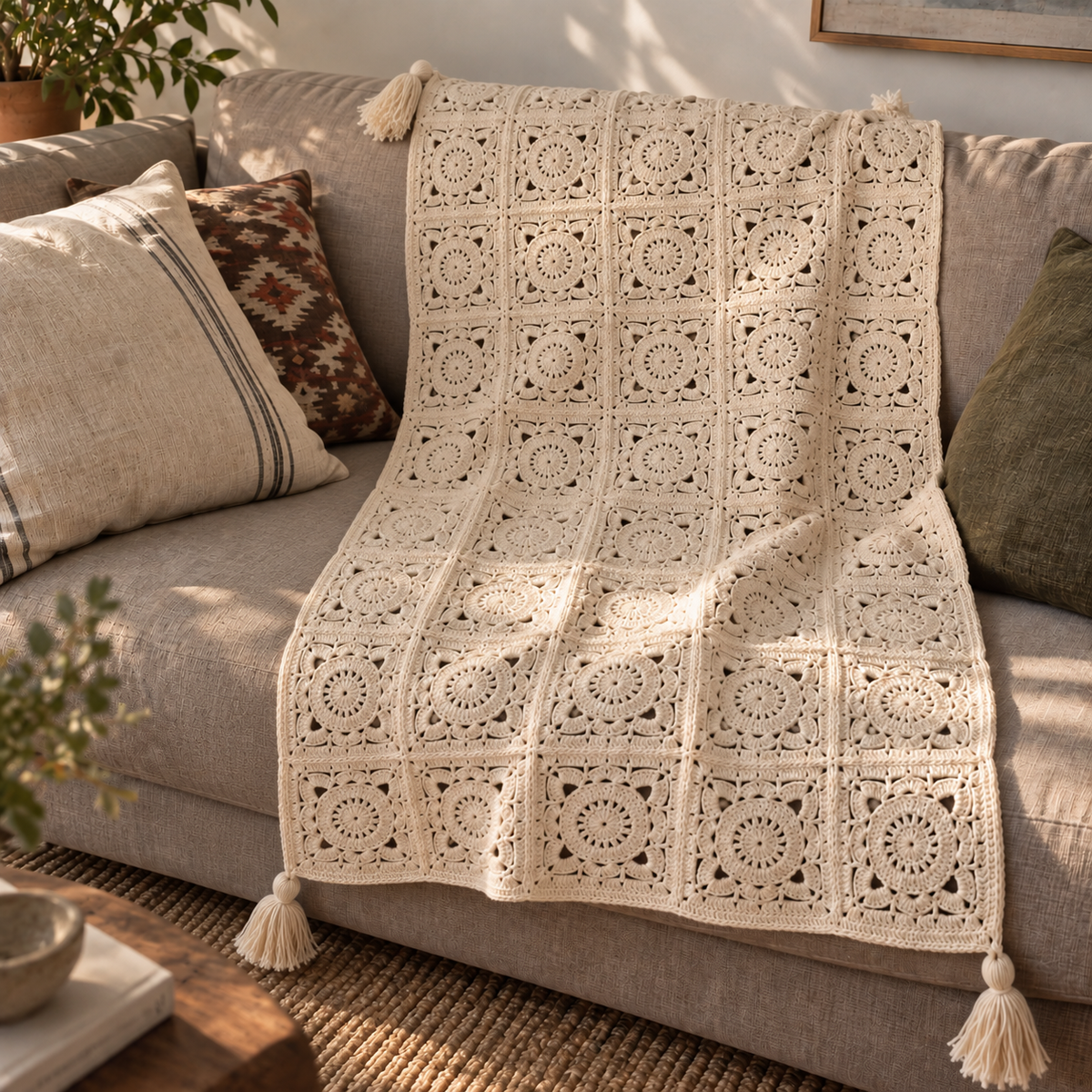 Multipurpose Crochet Throw Cover & Table Runner