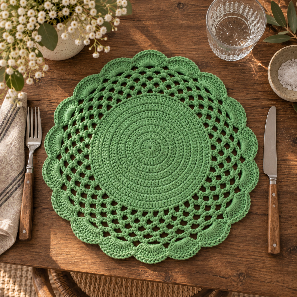 Green Crochet Placemat Set