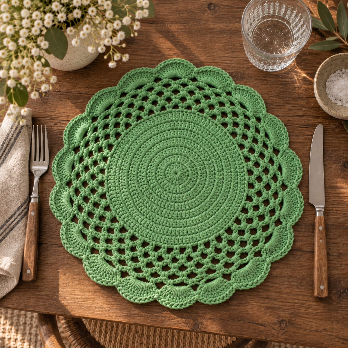 Green Crochet Placemat Set