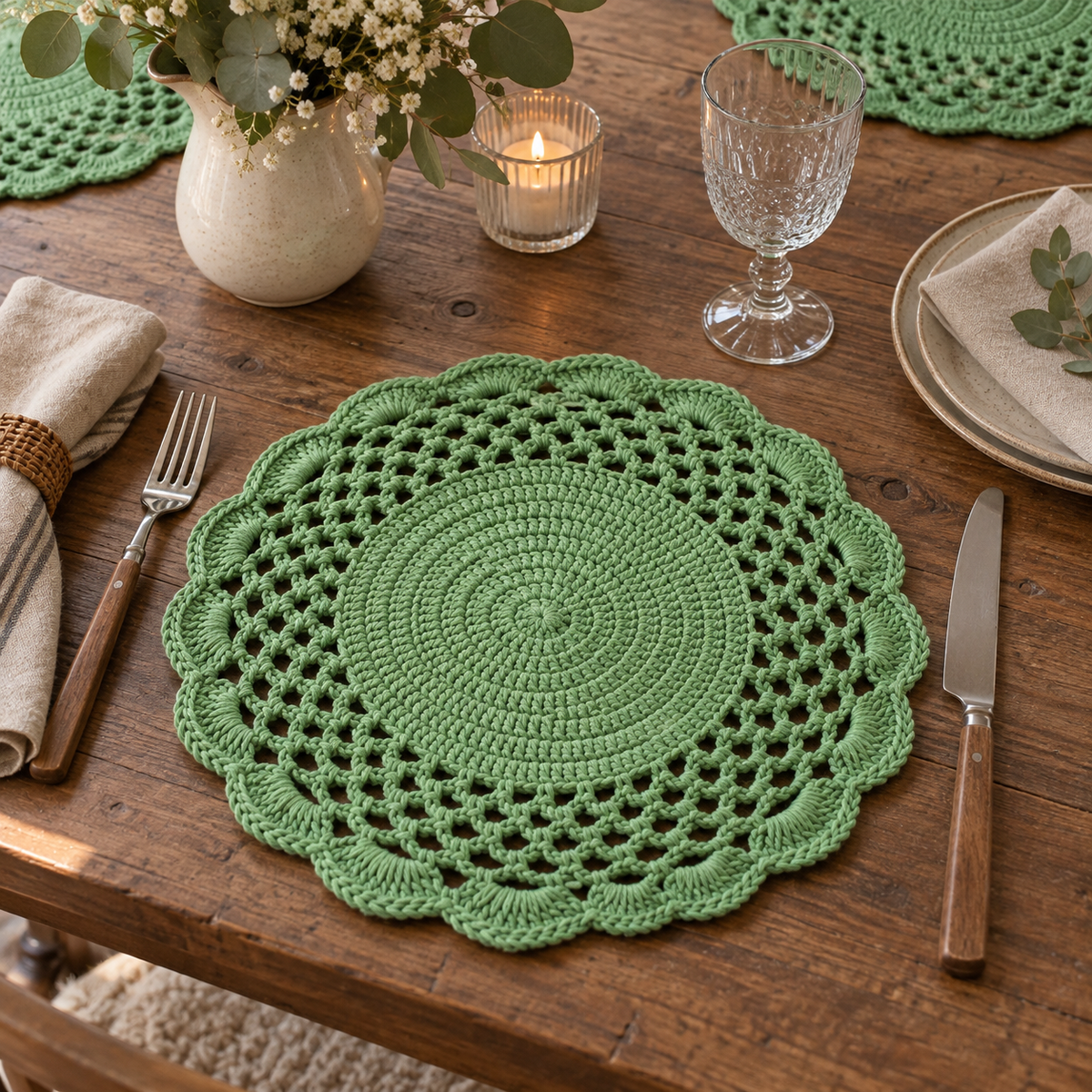 Green Crochet Placemat Set
