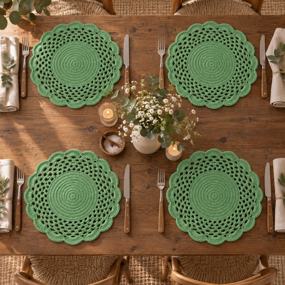 Green Crochet Placemat Set